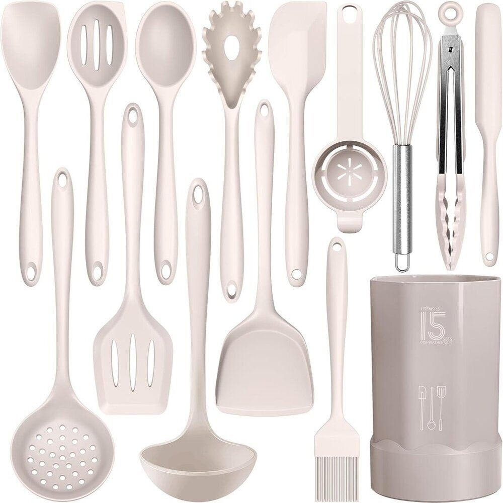 🆕 Silicone Heat Resistant Kitchen Utensils Turner Tongs Spatula Spoon Brush Set